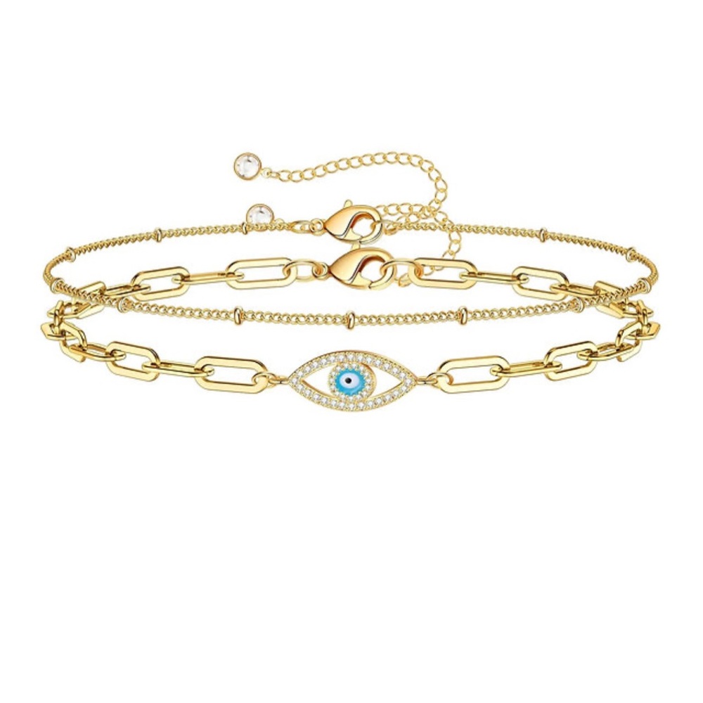 NWT evileye bracelet set triple plated in 18k gold - waterproof - hypoallergenic